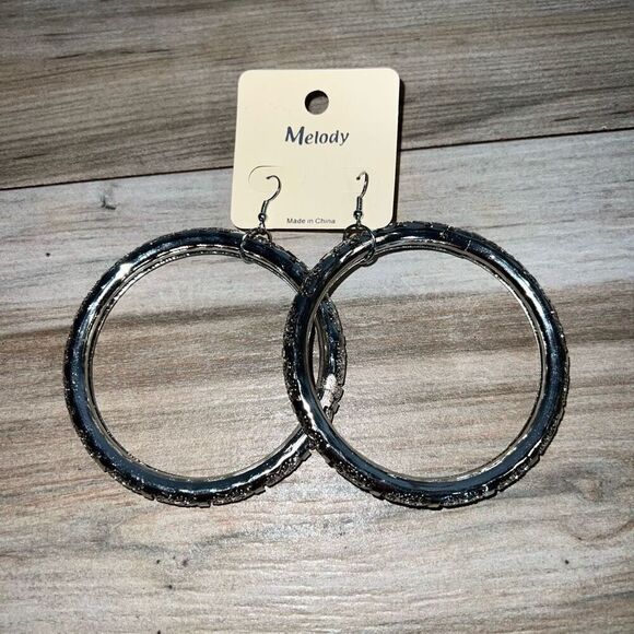 Chunky Large Filagree Hoops Earrings Womens Gold Tone Sparkle Dangle Oversized - Picture 1 of 6